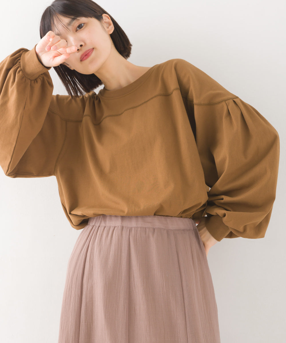 【OMNES】袖ボリュームタック長袖Tシャツ【1523-5412】