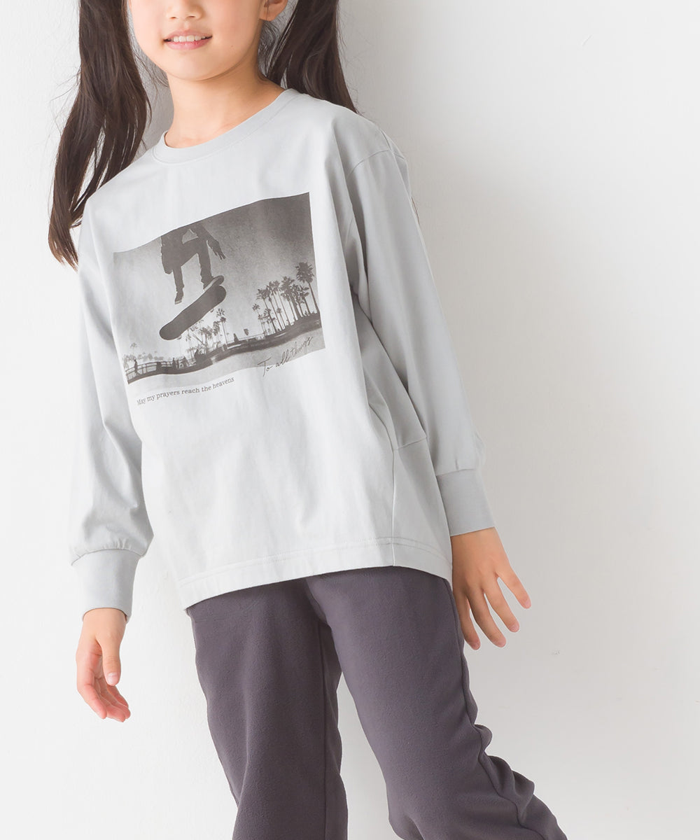【OMNES】キッズコクーンシルエットプリント長袖Tシャツ【1523-5413】