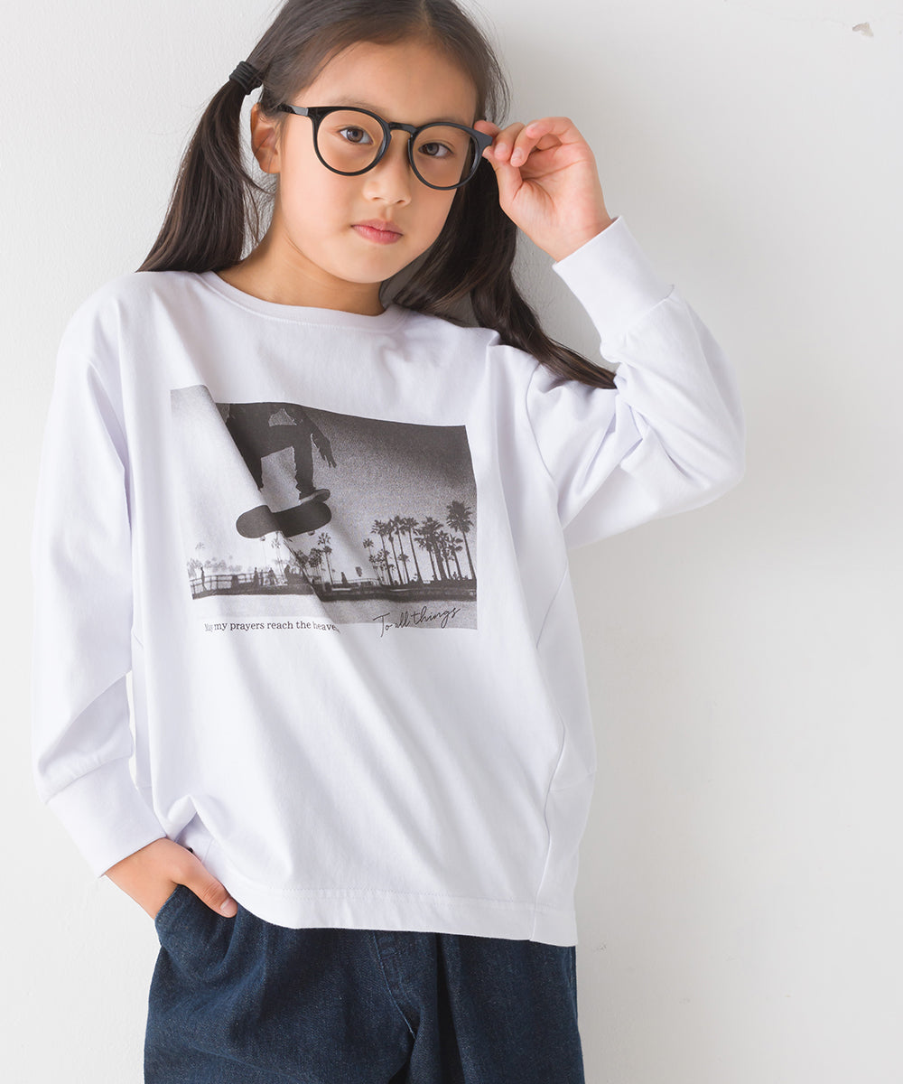 【OMNES】キッズコクーンシルエットプリント長袖Tシャツ【1523-5413】