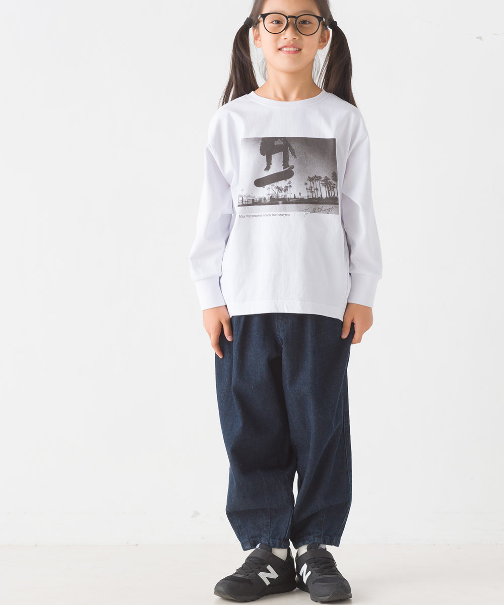 【OMNES】キッズコクーンシルエットプリント長袖Tシャツ【1523-5413】
