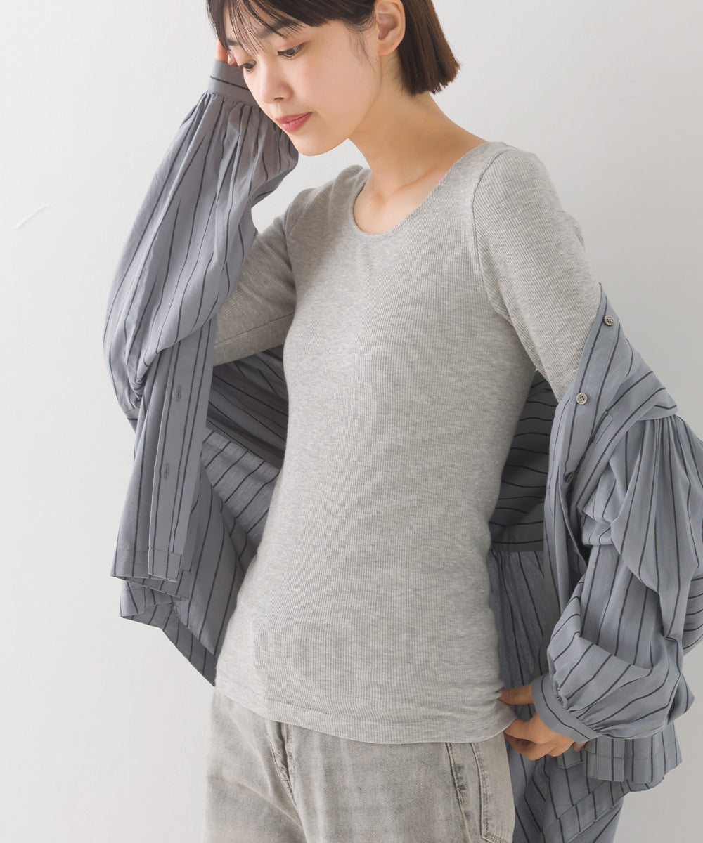 【OMNES】もちもち裏パイルUネック長袖Tシャツ【1523-5461】