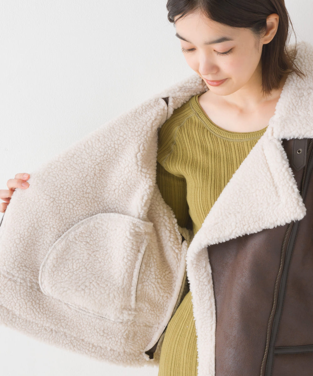 【OMNES】ボア切り替え フェイクレザージャケット【1523-7185】