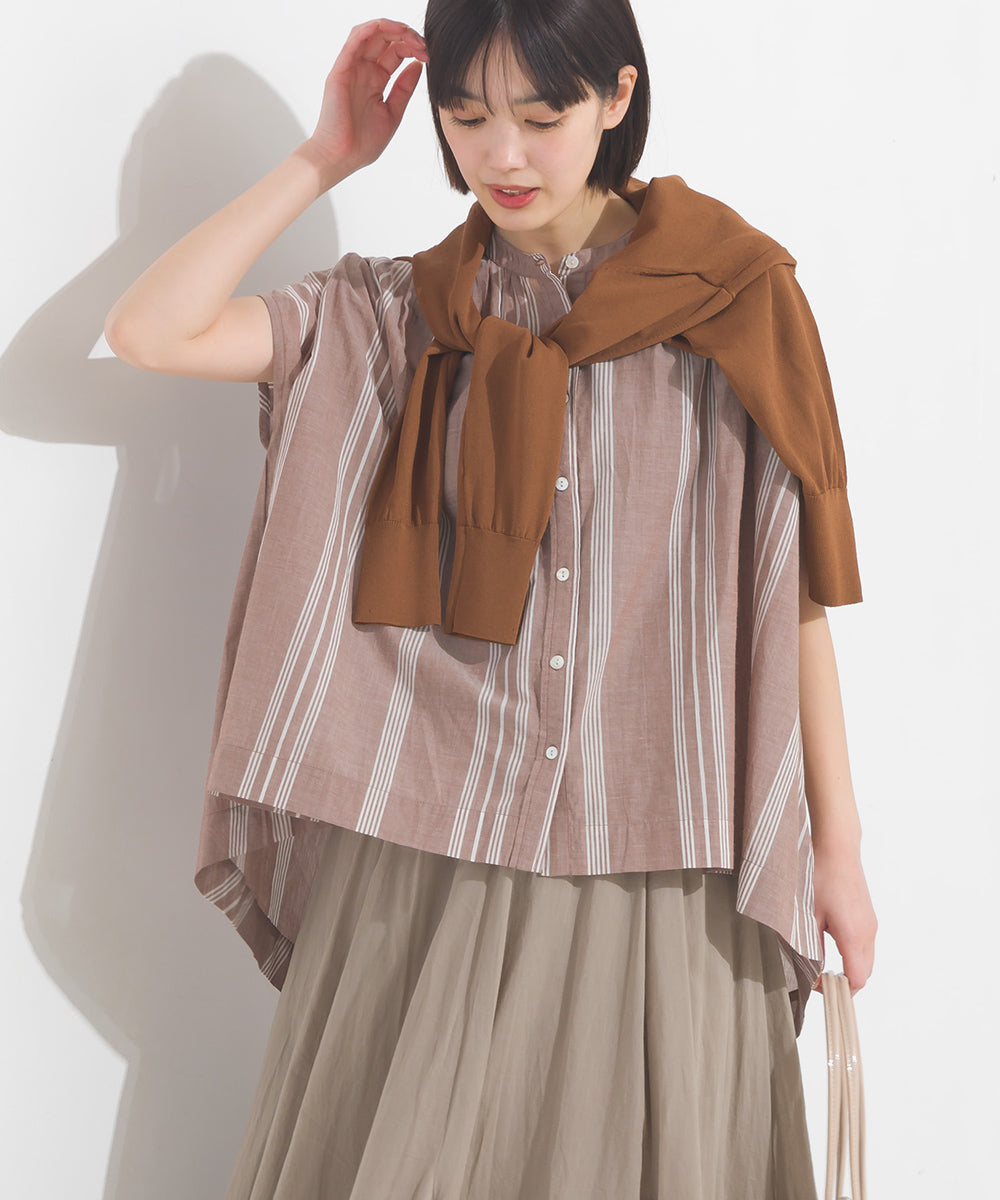 【OMNES】コットンボイル総柄フレンチスリーブギャザーシャツ【1524-4184】