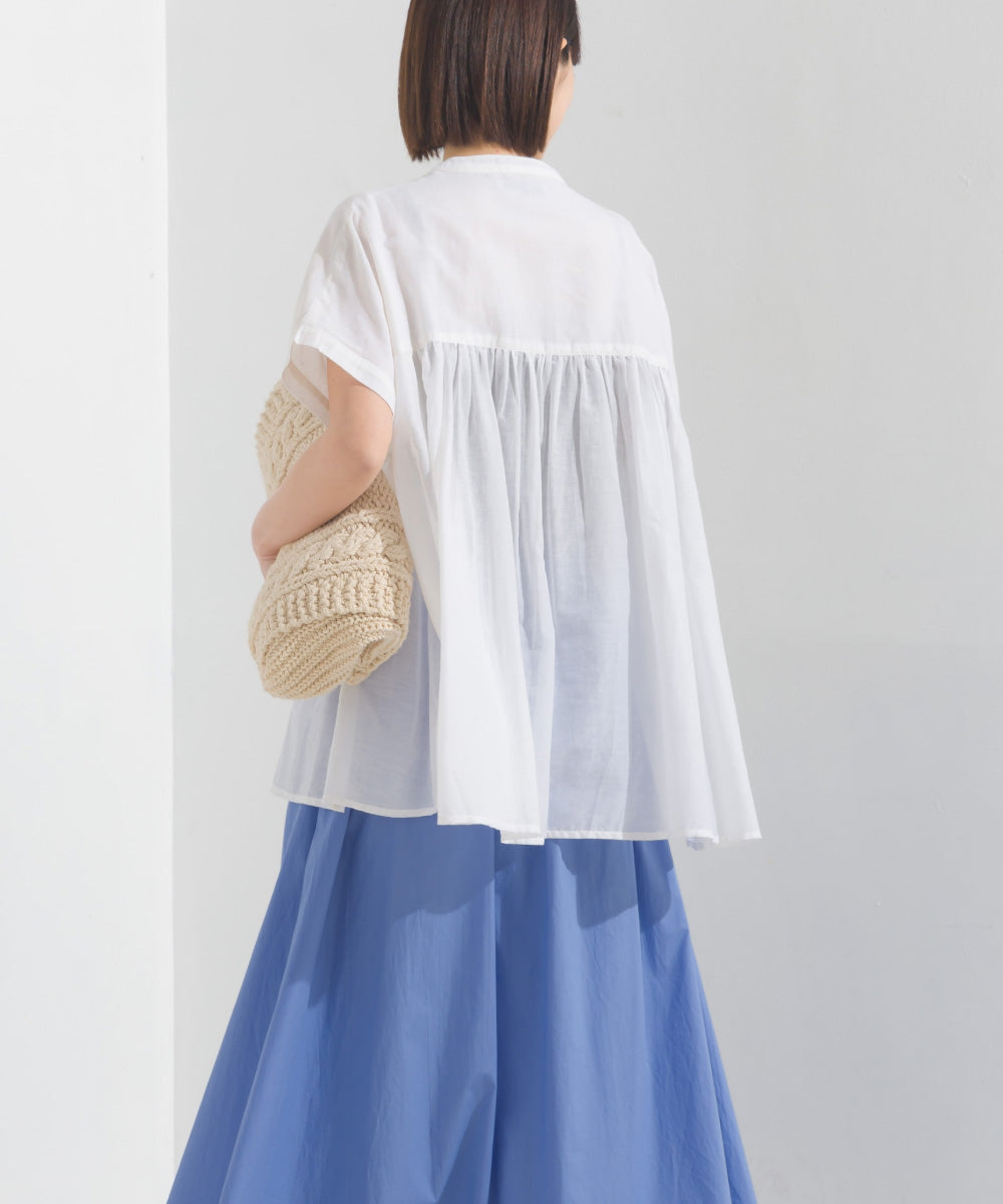【OMNES】コットンボイルタックギャザー半袖シャツ【1524-4190】