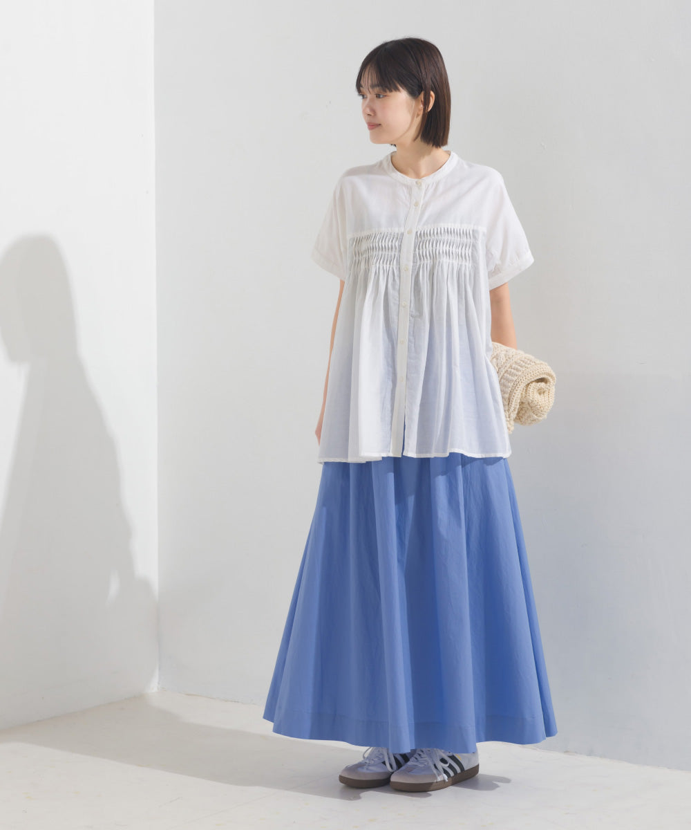 【OMNES】コットンボイルタックギャザー半袖シャツ【1524-4190】