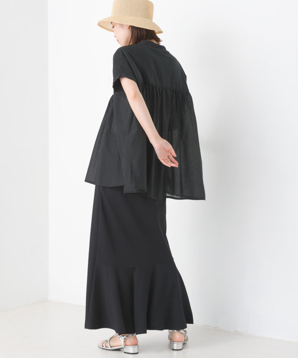 【OMNES】コットンボイルタックギャザー半袖シャツ【1524-4190】