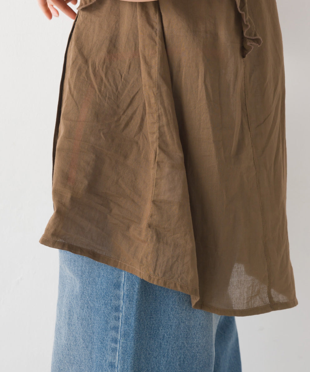 【OMNES】コットンボイル フリルノースリーブシャツ【1524-4191】