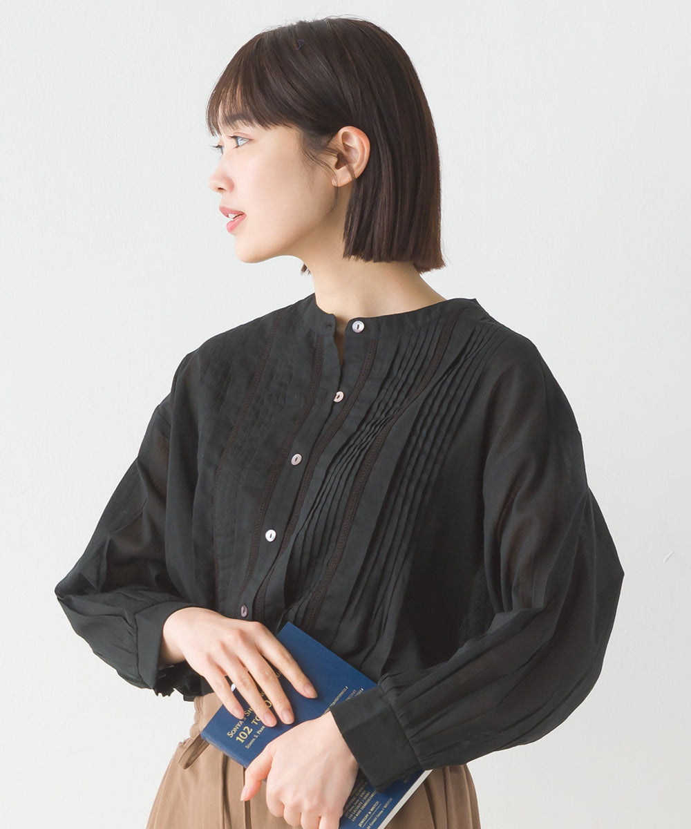 【OMNES】コットンボイルピンタックシャツ 6分袖【1524-4192】