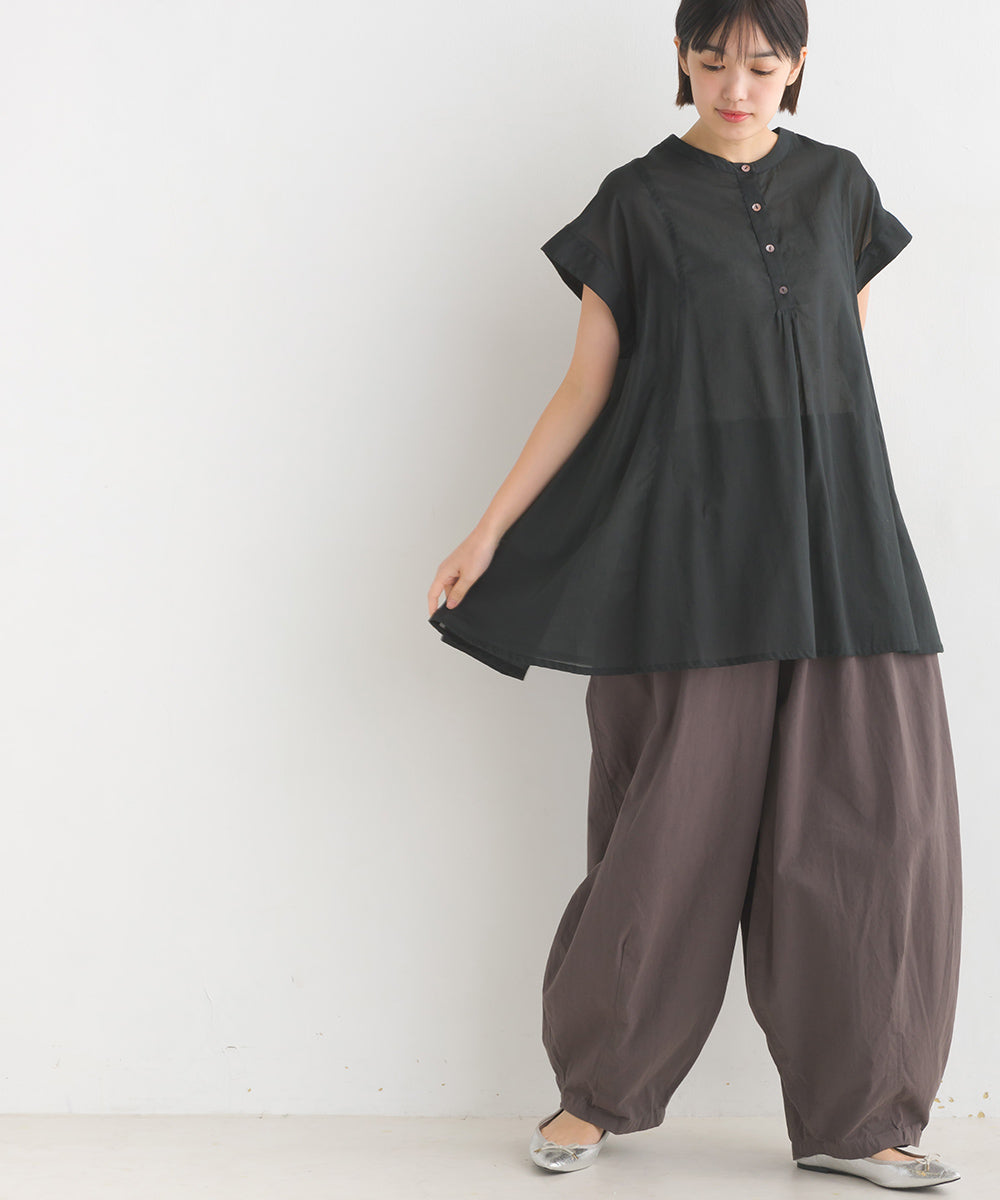 【OMNES】コットンボイル フレンチスリーブフレアシャツ【1524-4194】