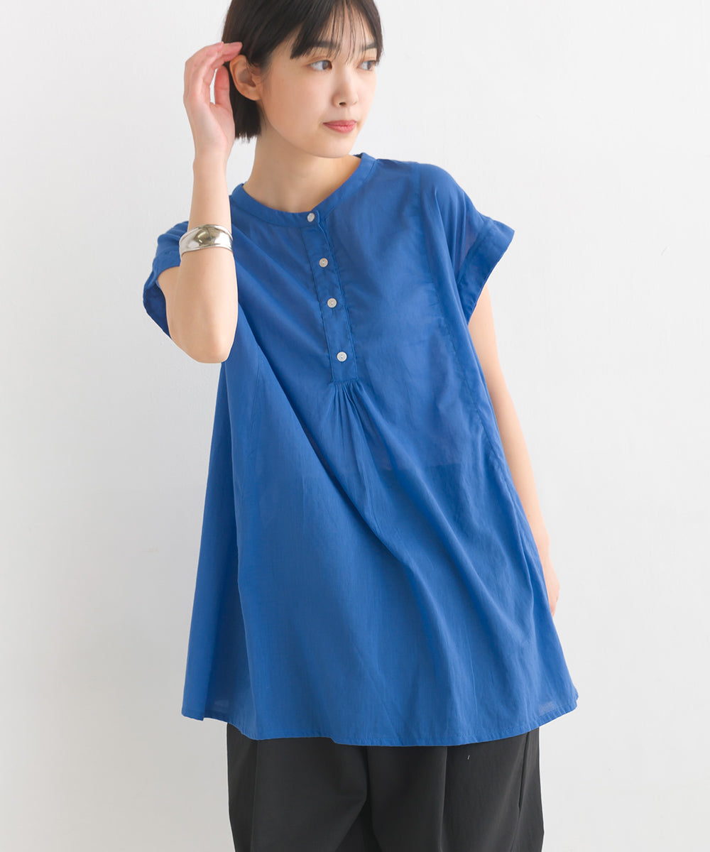 【OMNES】コットンボイル フレンチスリーブフレアシャツ【1524-4194】