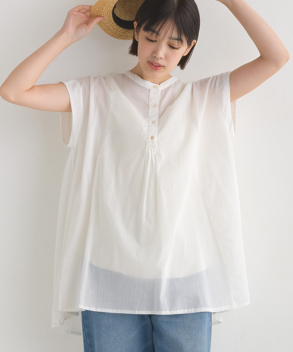 【OMNES】コットンボイル フレンチスリーブフレアシャツ【1524-4194】