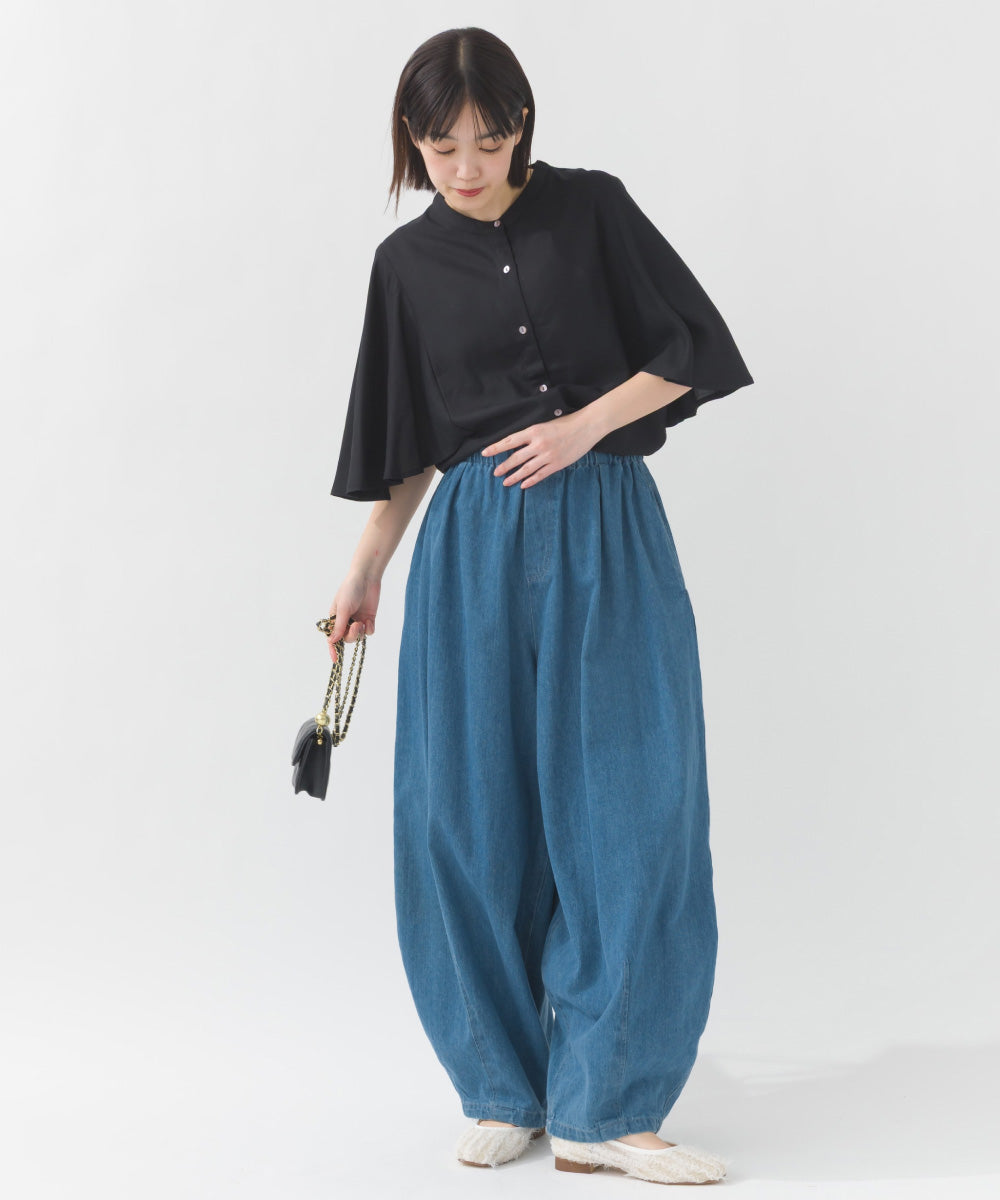 【OMNES】レーヨンフレア袖バンドカラーシャツ【1524-4195】