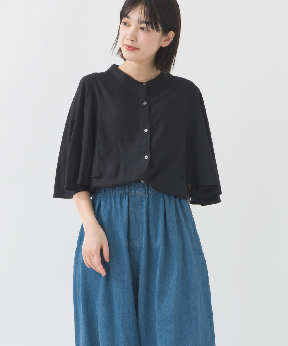 【OMNES】レーヨンフレア袖バンドカラーシャツ【1524-4195】