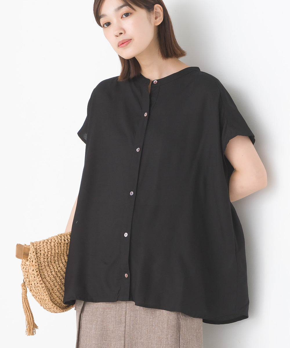 【OMNES】レーヨンフレンチスリーブバンドカラーシャツ【1524-4196】