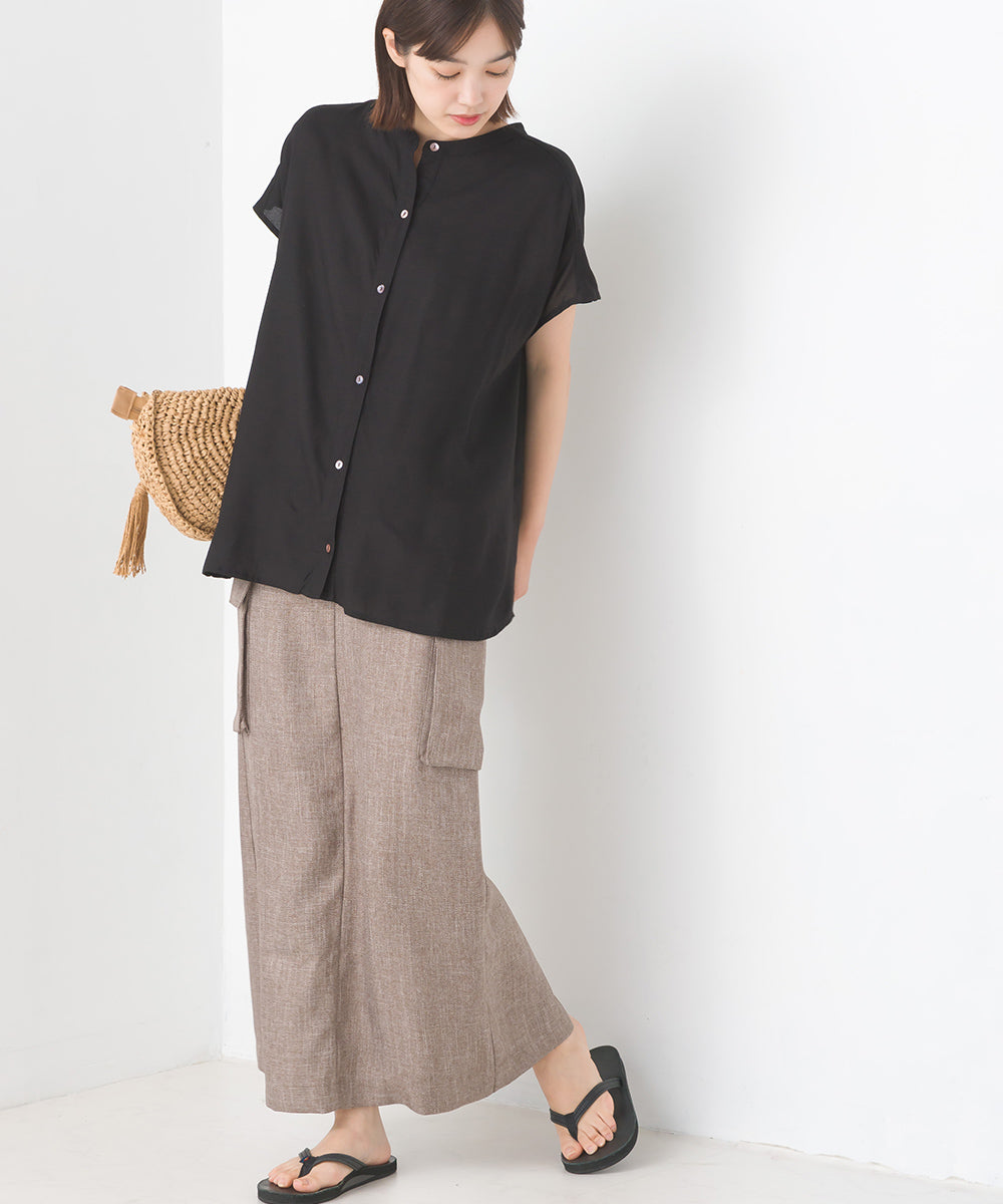 【OMNES】レーヨンフレンチスリーブバンドカラーシャツ【1524-4196】