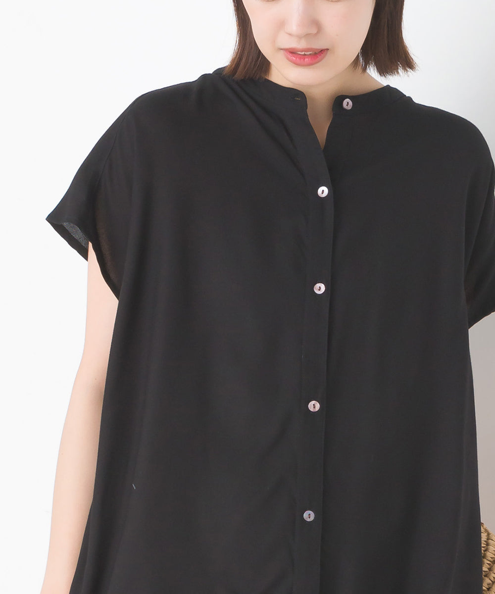 【OMNES】レーヨンフレンチスリーブバンドカラーシャツ【1524-4196】