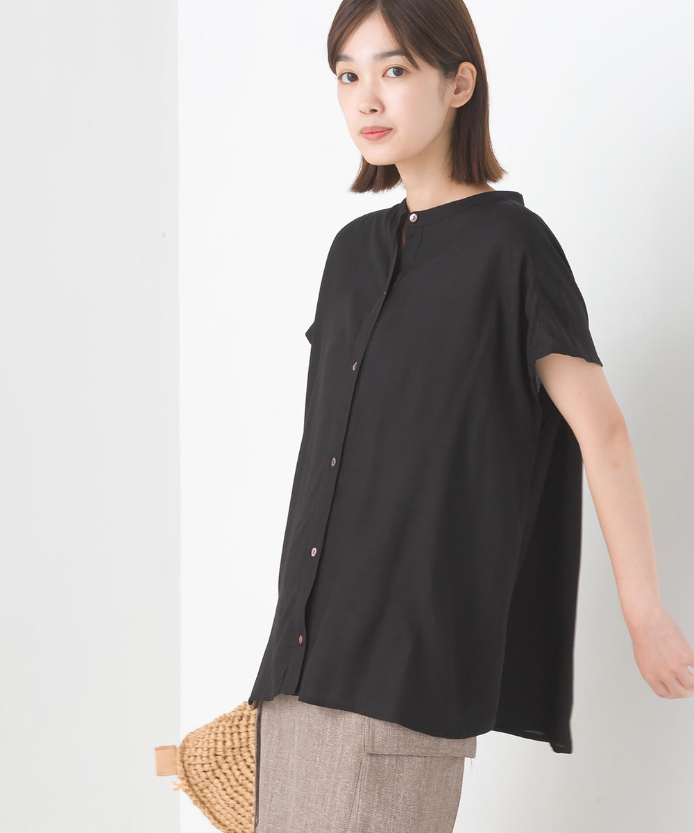 【OMNES】レーヨンフレンチスリーブバンドカラーシャツ【1524-4196】