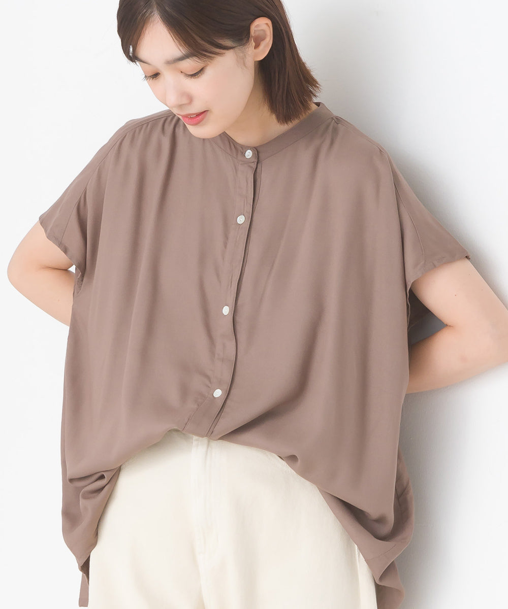 【OMNES】レーヨンフレンチスリーブバンドカラーシャツ【1524-4196】