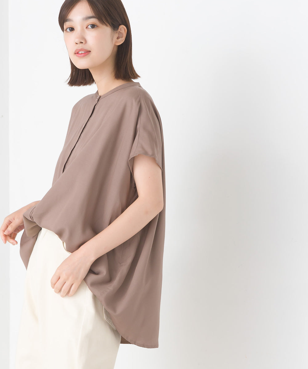 【OMNES】レーヨンフレンチスリーブバンドカラーシャツ【1524-4196】