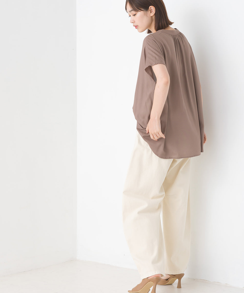 【OMNES】レーヨンフレンチスリーブバンドカラーシャツ【1524-4196】