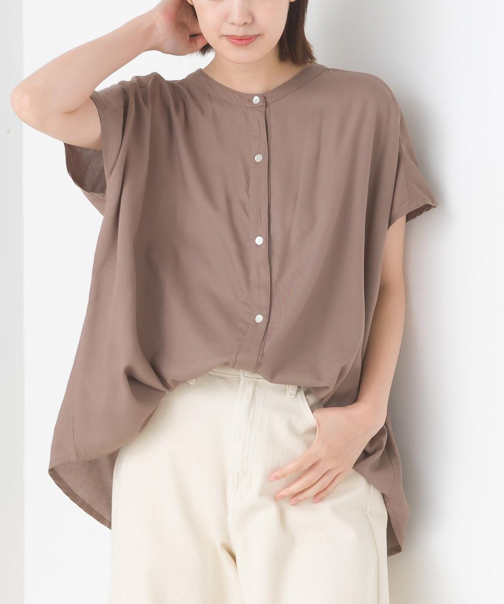 【OMNES】レーヨンフレンチスリーブバンドカラーシャツ【1524-4196】
