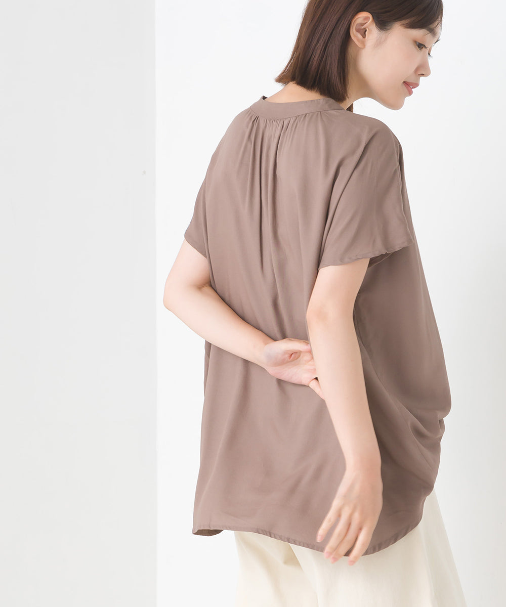 【OMNES】レーヨンフレンチスリーブバンドカラーシャツ【1524-4196】