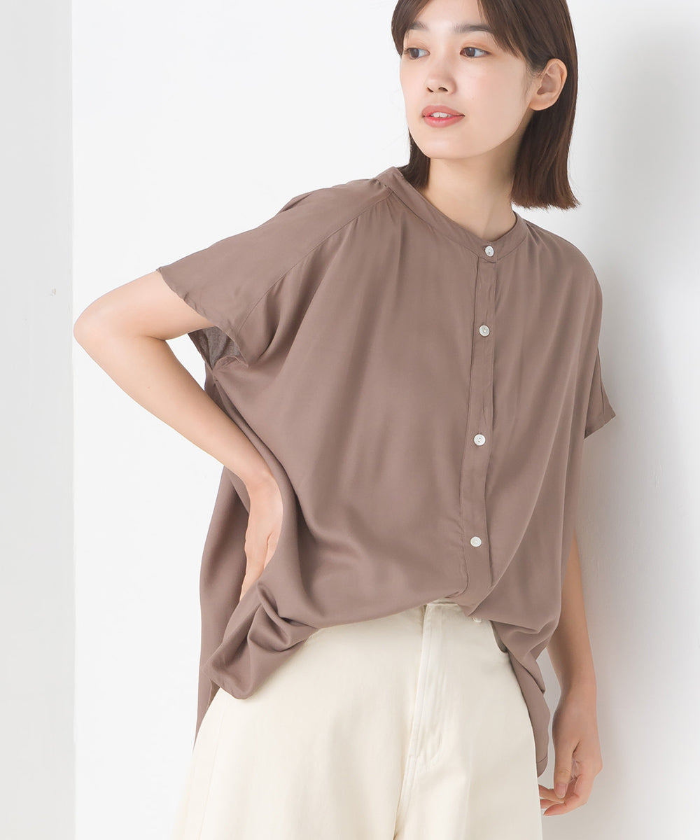 【OMNES】レーヨンフレンチスリーブバンドカラーシャツ【1524-4196】