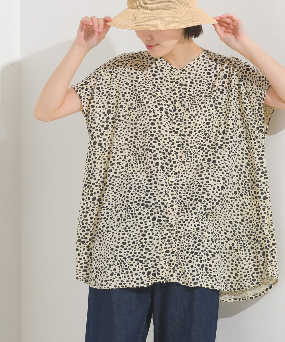 【OMNES】レーヨンフレンチスリーブバンドカラーシャツ【1524-4196】
