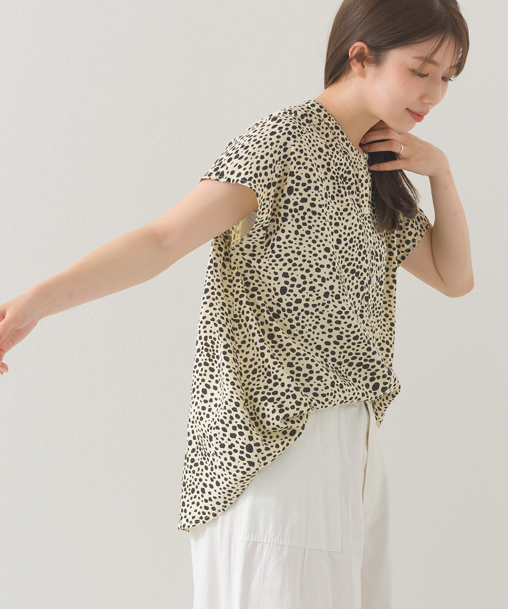 【OMNES】レーヨンフレンチスリーブバンドカラーシャツ【1524-4196】