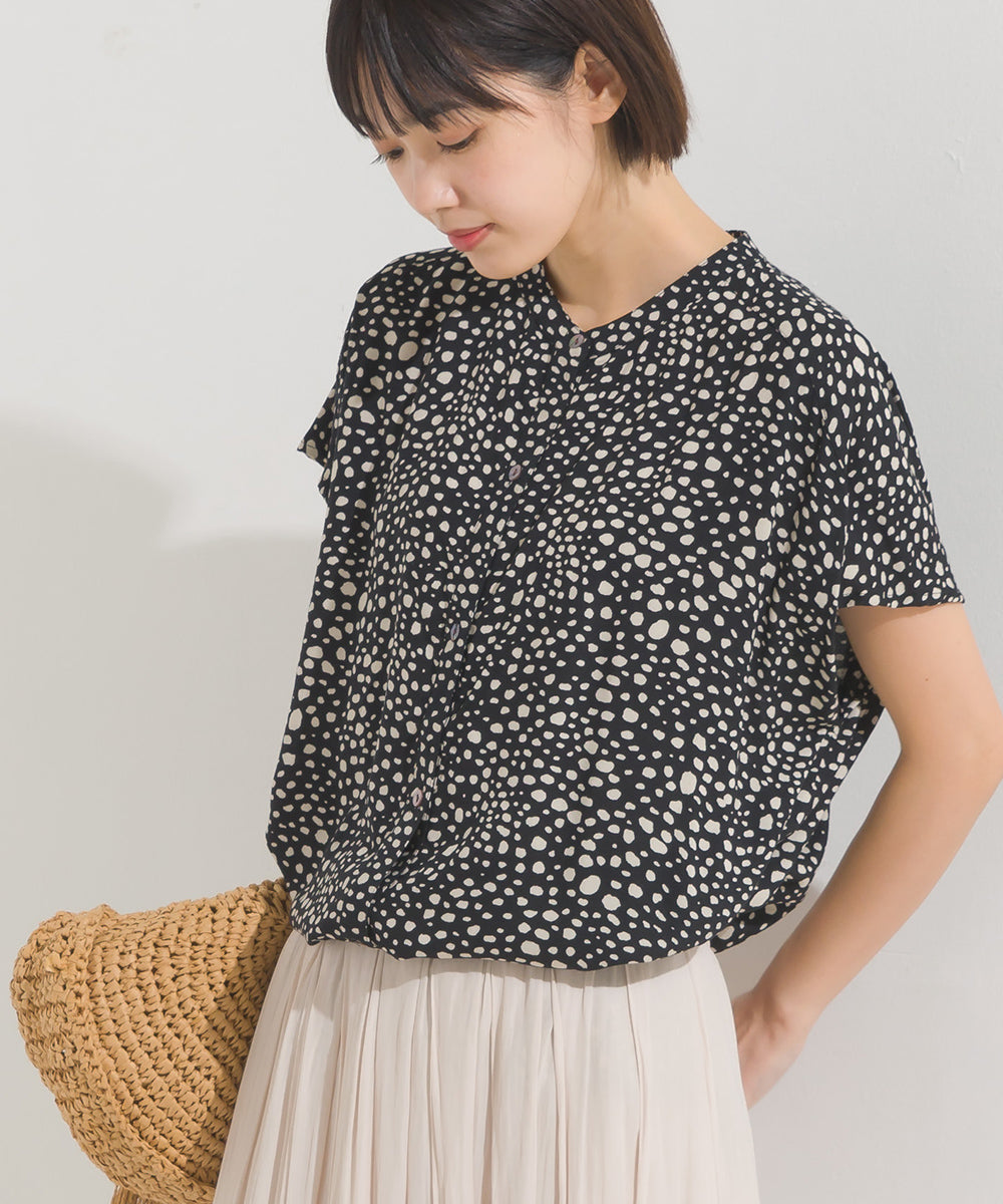 【OMNES】レーヨンフレンチスリーブバンドカラーシャツ【1524-4196】
