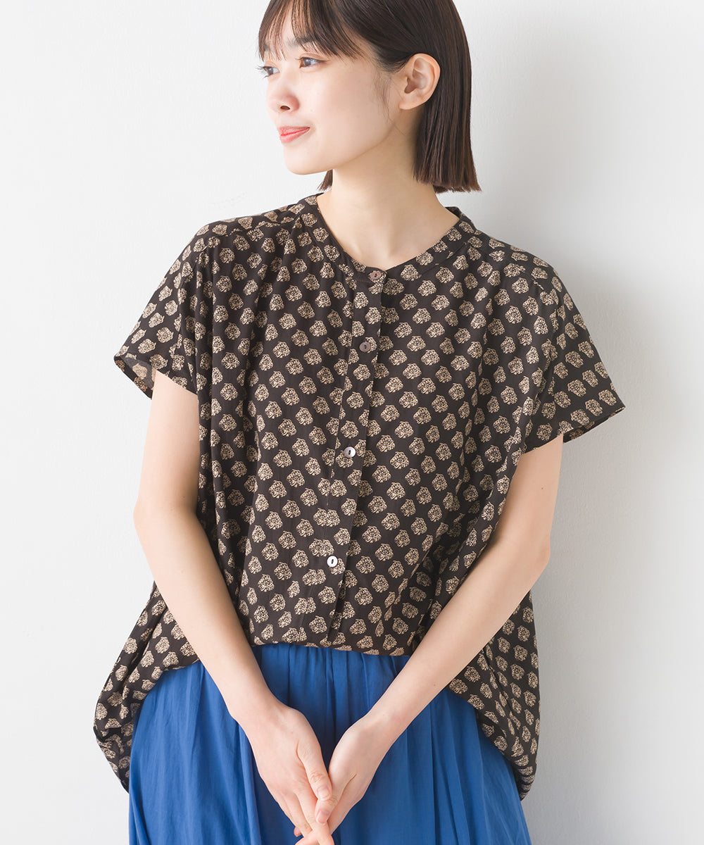 【OMNES】レーヨンフレンチスリーブバンドカラーシャツ【1524-4196】