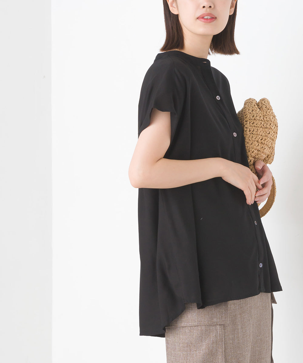 【OMNES】レーヨンフレンチスリーブバンドカラーシャツ【1524-4196】