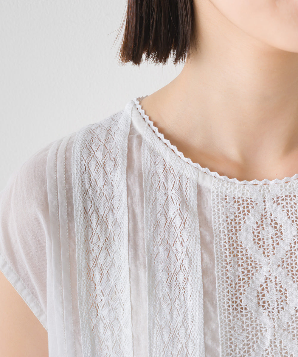 【OMNES】コットンボイルフロントレース ノースリーブプルオーバー【1524-4198】