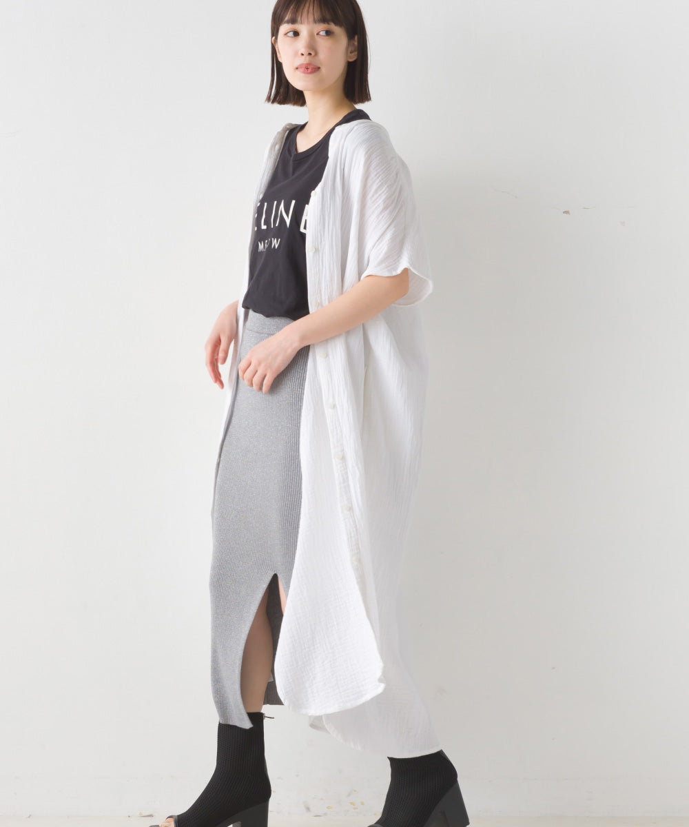 【OMNES】ダブルガーゼフレンチスリーブロングシャツ【1524-4201】