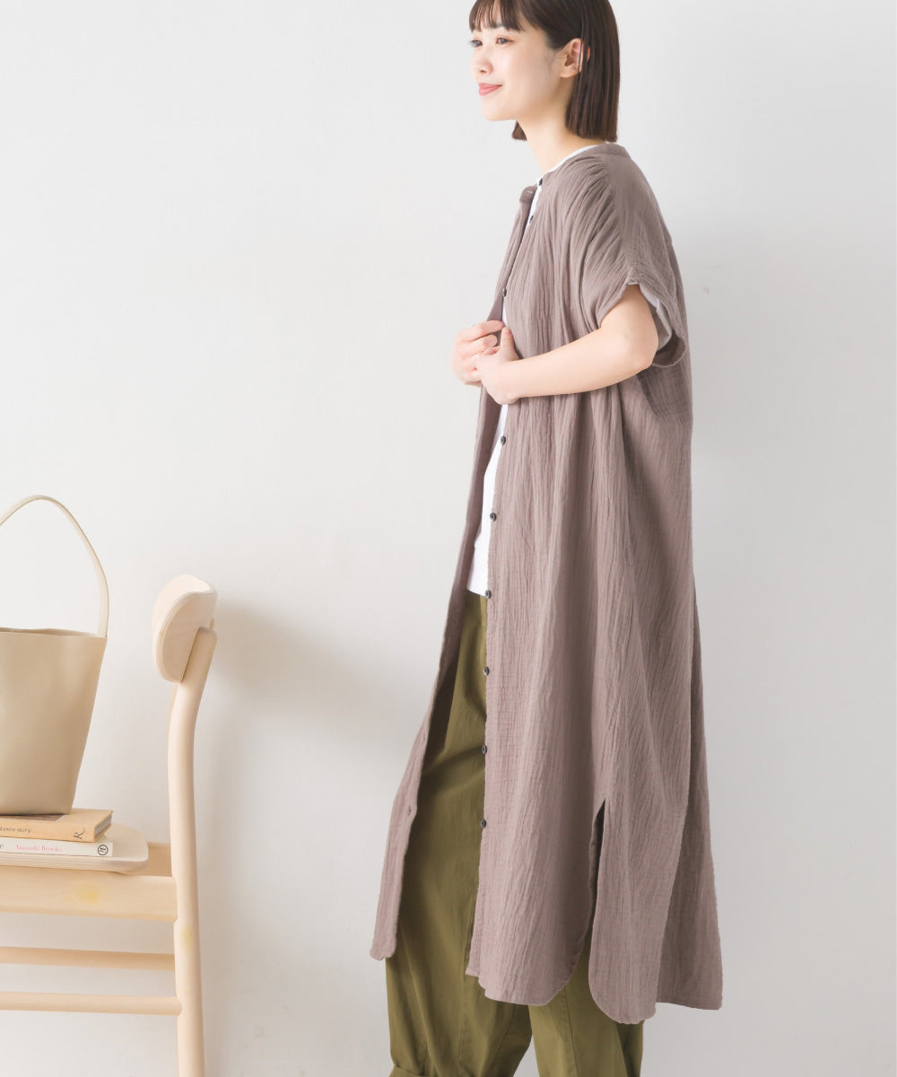 【OMNES】ダブルガーゼフレンチスリーブロングシャツ【1524-4201】