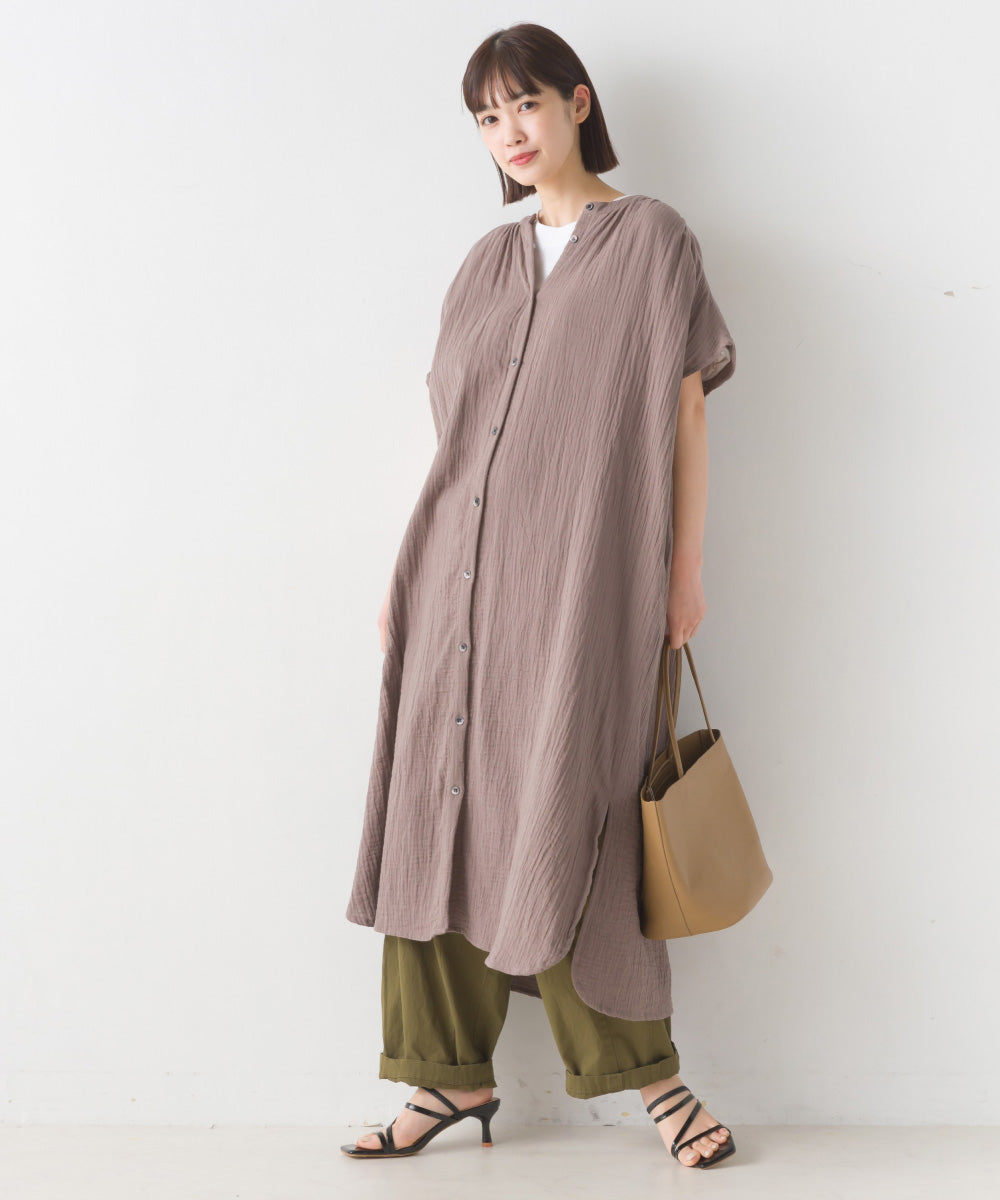 【OMNES】ダブルガーゼフレンチスリーブロングシャツ【1524-4201】
