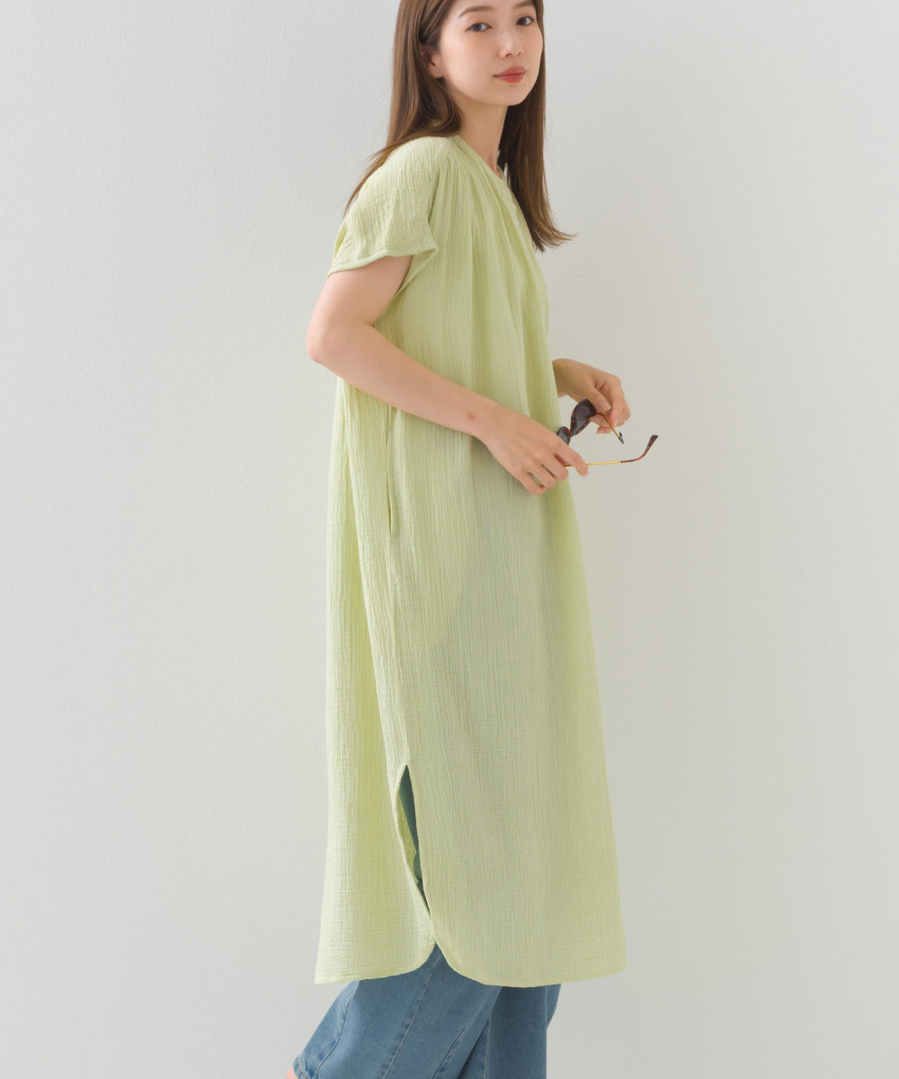 【OMNES】ダブルガーゼフレンチスリーブロングシャツ【1524-4201】