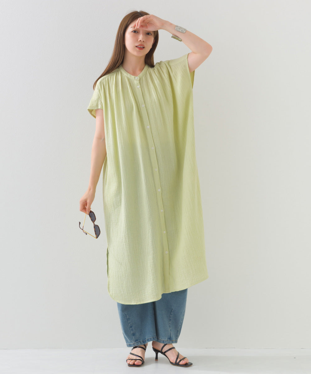【OMNES】ダブルガーゼフレンチスリーブロングシャツ【1524-4201】