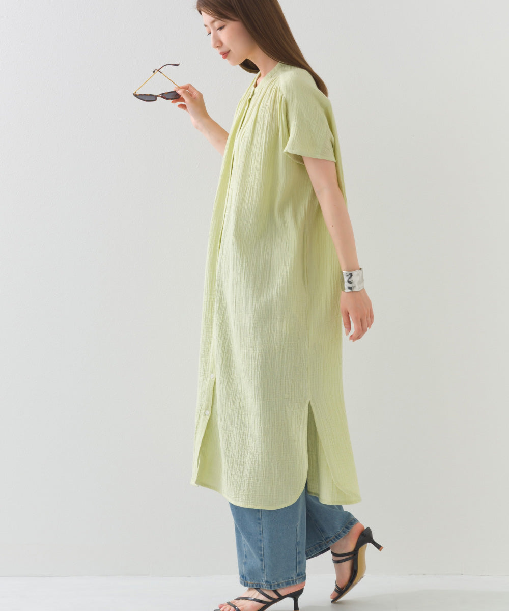 【OMNES】ダブルガーゼフレンチスリーブロングシャツ【1524-4201】