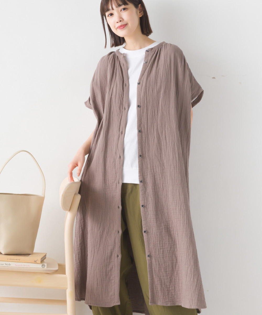 【OMNES】ダブルガーゼフレンチスリーブロングシャツ【1524-4201】