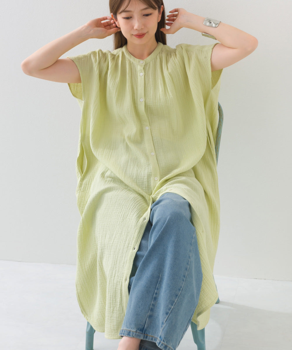 【OMNES】ダブルガーゼフレンチスリーブロングシャツ【1524-4201】