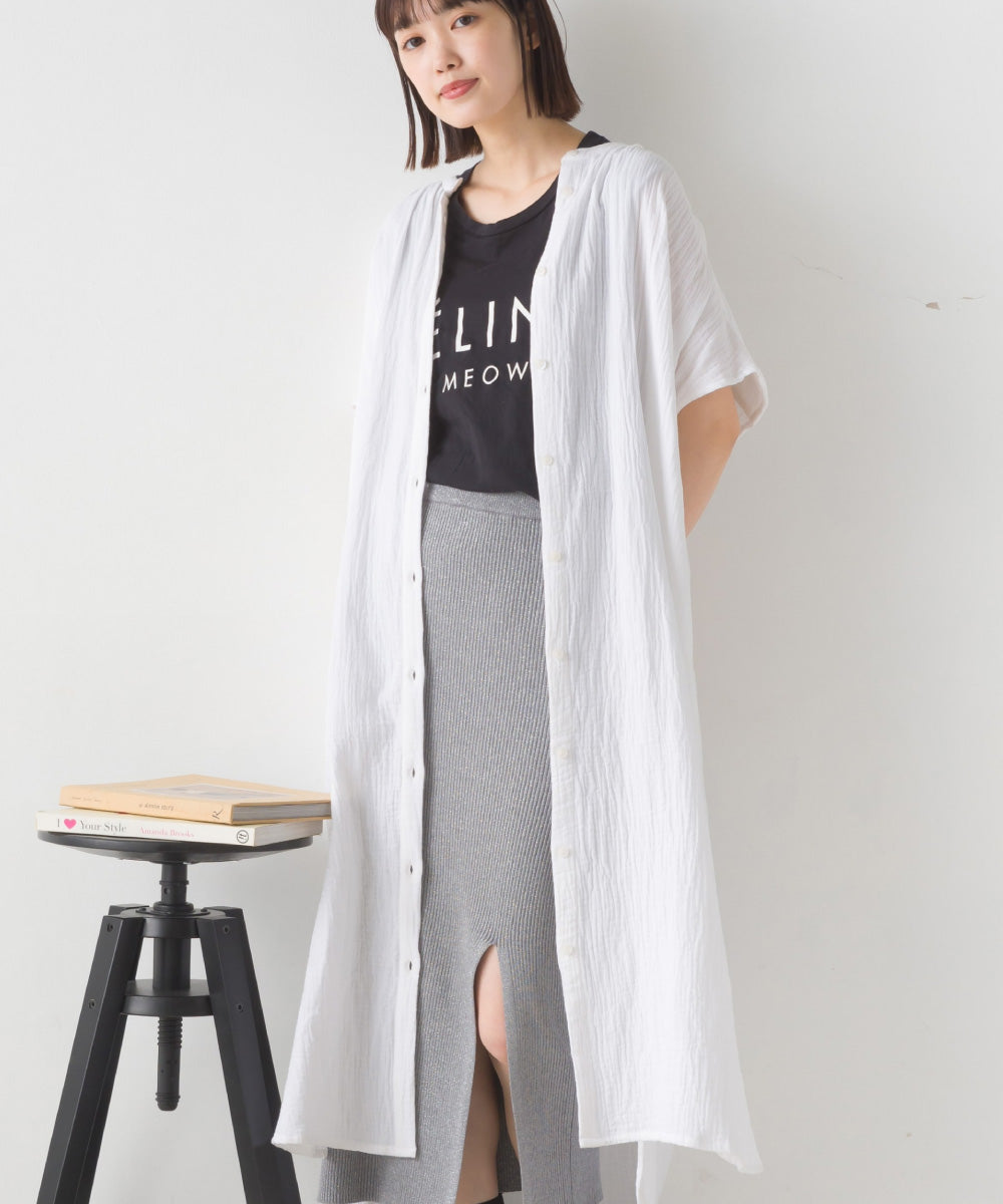 【OMNES】ダブルガーゼフレンチスリーブロングシャツ【1524-4201】