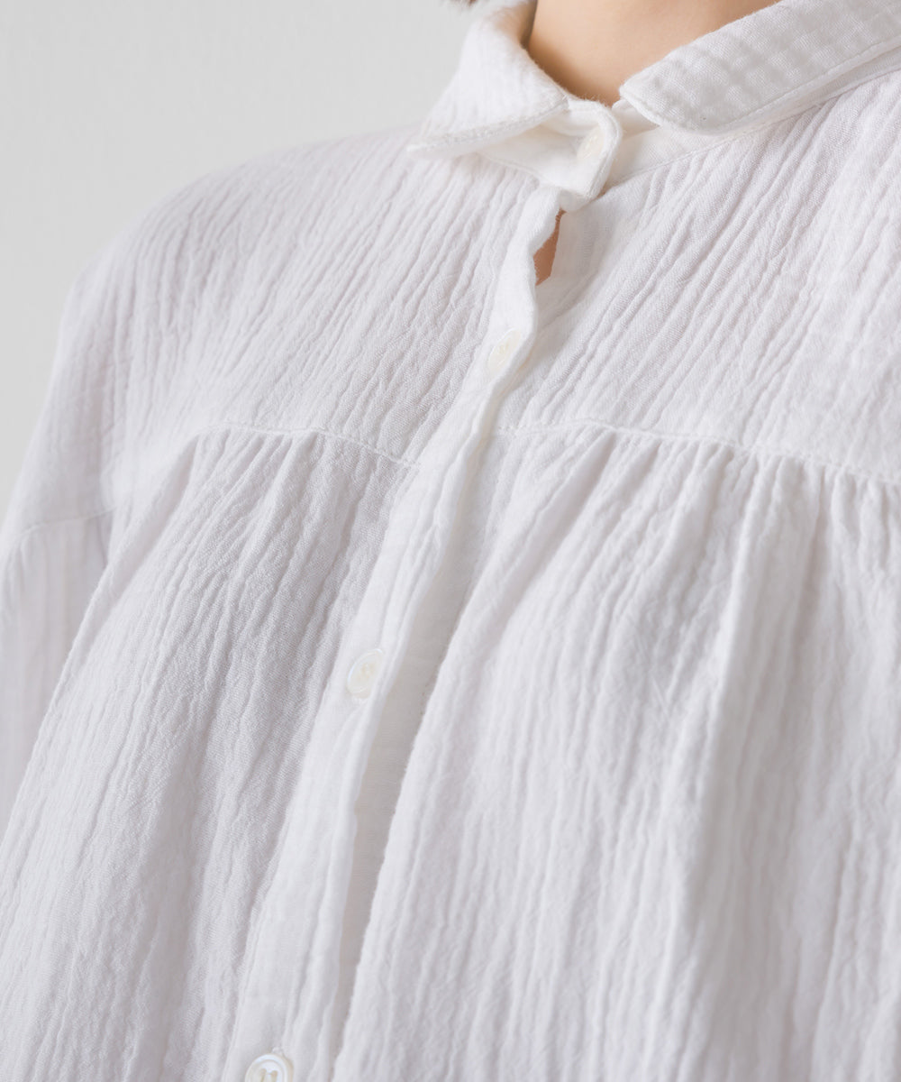 【OMNES】ダブルガーゼギャザー半袖シャツ【1524-4202】