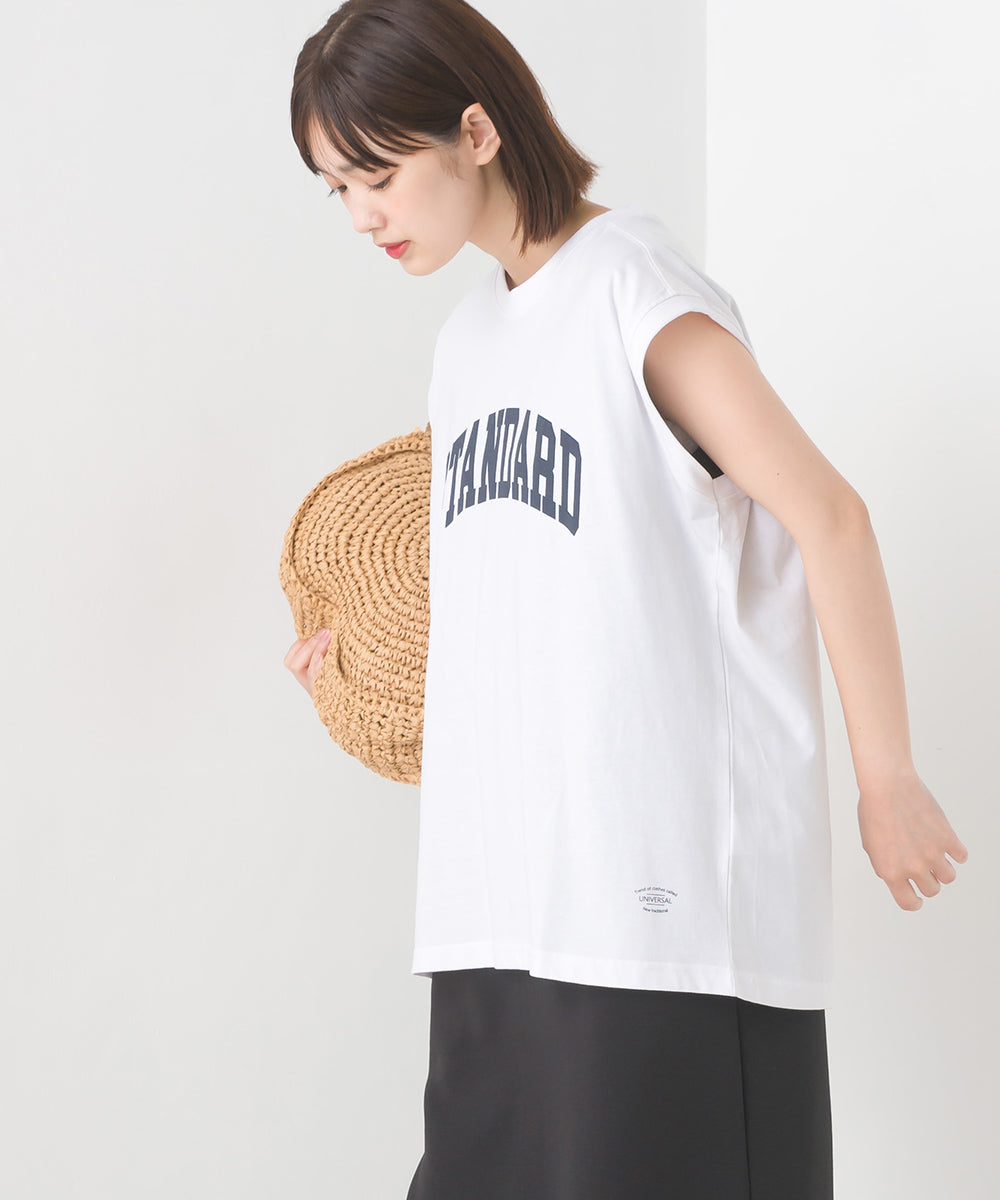 【OMNES】バイオポリウォッシュノースリーブプリントTシャツ【1524-5515】