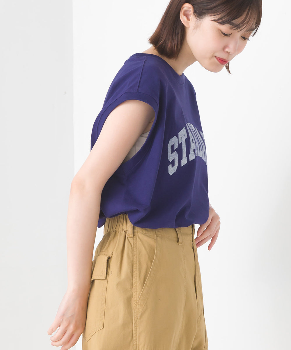 【OMNES】バイオポリウォッシュノースリーブプリントTシャツ【1524-5515】