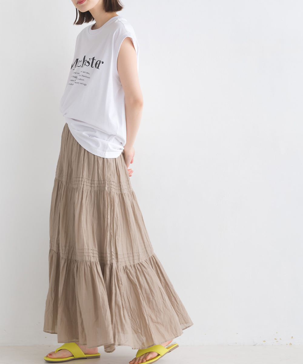 【OMNES】バイオポリウォッシュノースリーブプリントTシャツ【1524-5515】