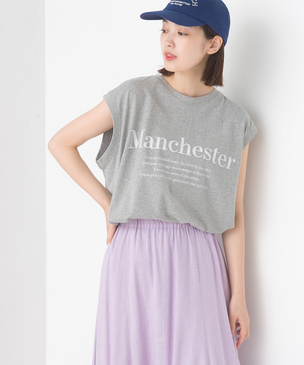 【OMNES】バイオポリウォッシュノースリーブプリントTシャツ【1524-5515】
