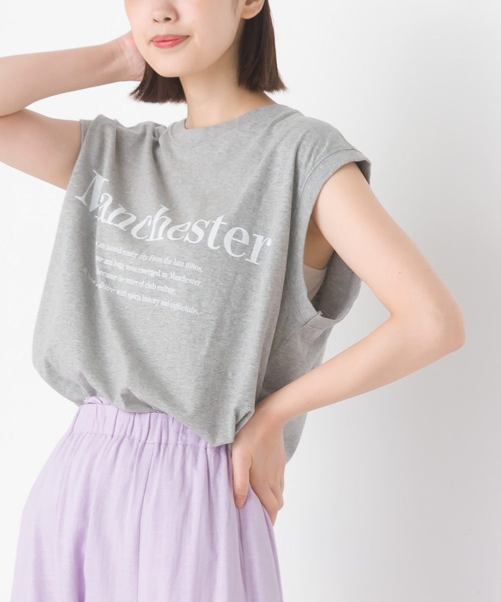 【OMNES】バイオポリウォッシュノースリーブプリントTシャツ【1524-5515】