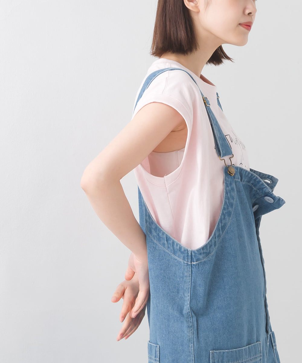 【OMNES】バイオポリウォッシュノースリーブプリントTシャツ【1524-5515】