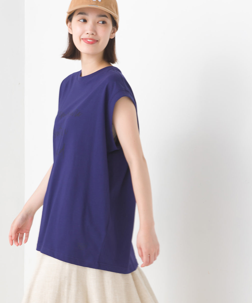 【OMNES】バイオポリウォッシュノースリーブプリントTシャツ【1524-5515】